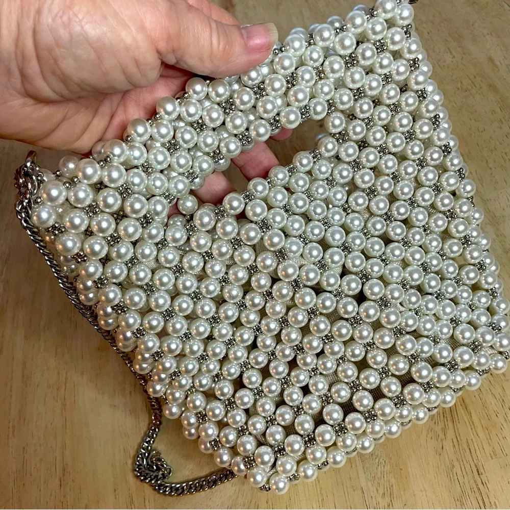ZARA Bag with White Faux Pearls & Silver Beads Crossbody Handbag! New condition - Picture 2 of 13